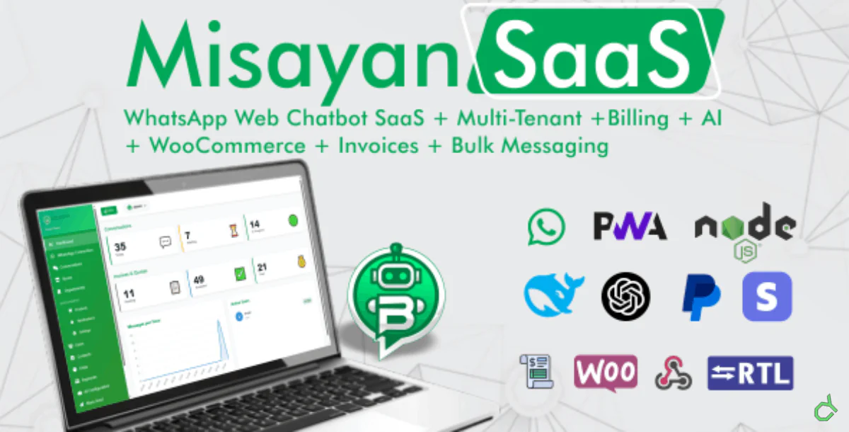 Preview of Misayan SaaS – Multi-Tenant WhatsApp Web Chatbot, WooCommerce Integration & API Access item