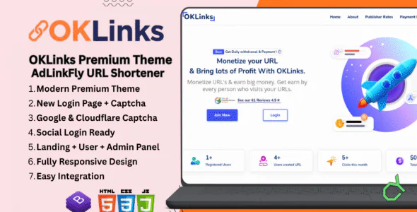 Preview of OKLinks Premium Modern Theme For Adlinkfly PHP Script item