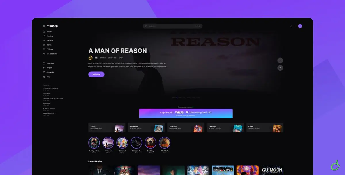 Preview of Watchug - Movie And TV-Show Platform & Auto Embed, M3u8 & Live Broadcast item